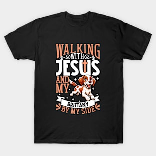 Jesus and dog - Brittany Spaniel T-Shirt
